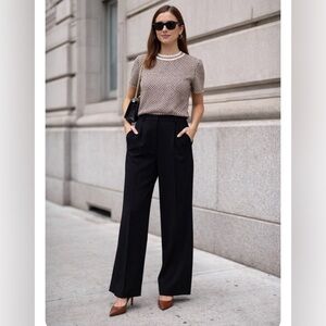 Adrianna Papell Sweater Check Pattern Short Sleeve Boxy Cropped Neutral Colors M